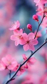 Cherry blossom closeup against soft pastel bokeh background.