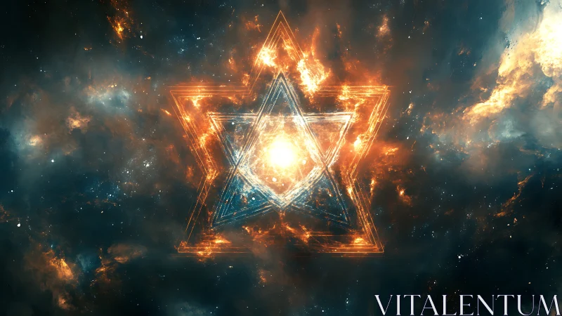 Radiant cosmic star symbol glows warmly in deep space