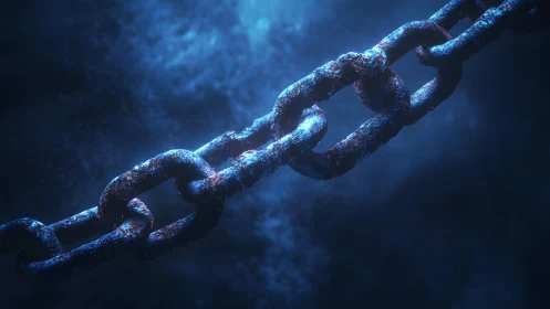 Close-up of Rusty Chain Underwater with Dramatic Lighting.