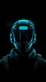 Neon Guardian in the Dark, A Quiet Cyberpunk Sentinel.