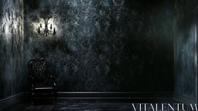 Gothic armchair waits patiently beneath a haunted wall glow