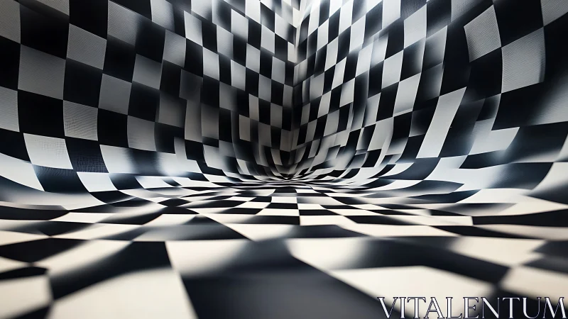 Curved checkerboard chamber warps spatial depth perception