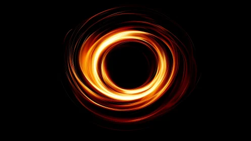Fiery circular light trail forms glowing vortex on black