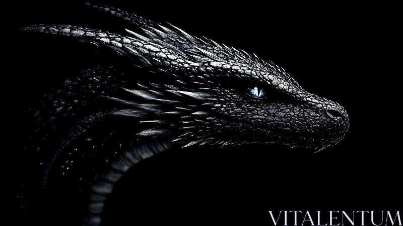 Midnight dragon gazes ahead with sleek silver scales