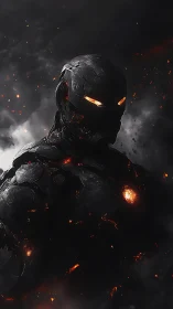 Molten dusk war-armor rising from storm-forged darkness.