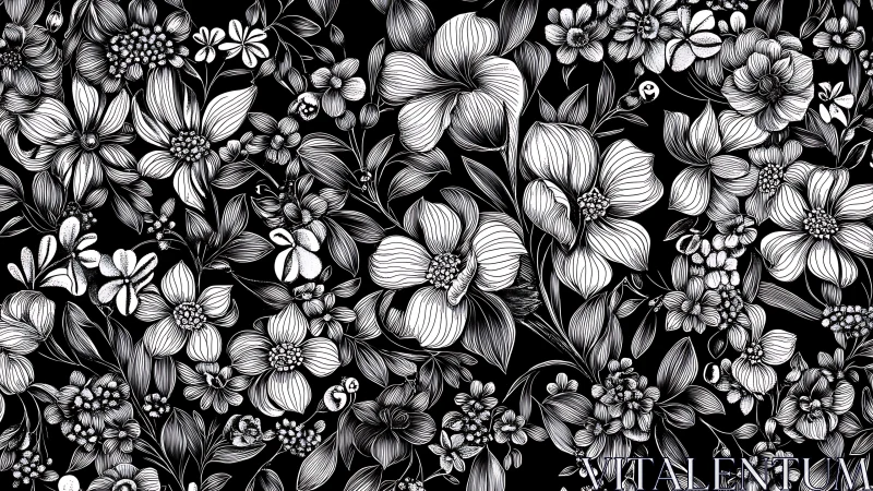 Intricate Botanical Garden: Delicate Flowers in Elegant Pen Work.