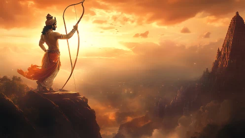 Sunlit archer prince surveying a myth-wrapped temple realm.