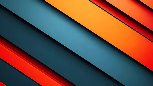 Diagonal geometric bands in teal, orange and red gradients.