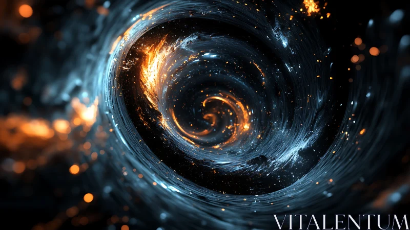 Spiral energy vortex renders swirling blue and orange light