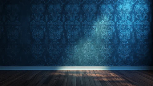 Directional volumetric light across textured blue wall surface.