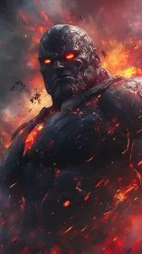 Armored lava-touched titan with emissive eyes dominates inferno