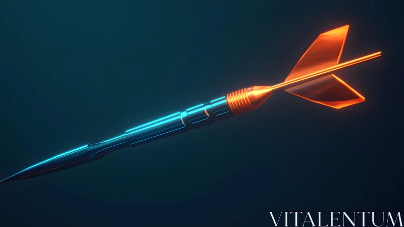 Futuristic Metallic Dart with Neon Orange Fins in Digital Art Style.