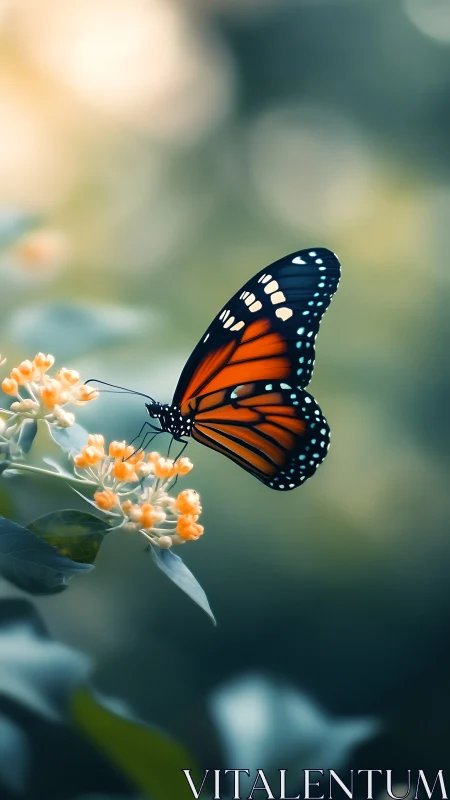 Gentle monarch butterfly resting on soft golden blossoms.