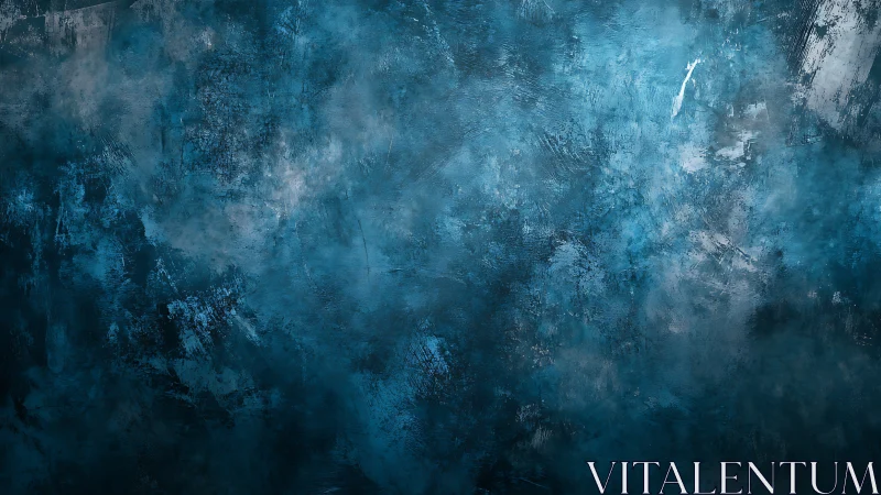 Textured blue abstract wall uses layered brushwork and scumbling