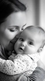 Mother and Infant in Intimate Monochromatic Portrait Study.