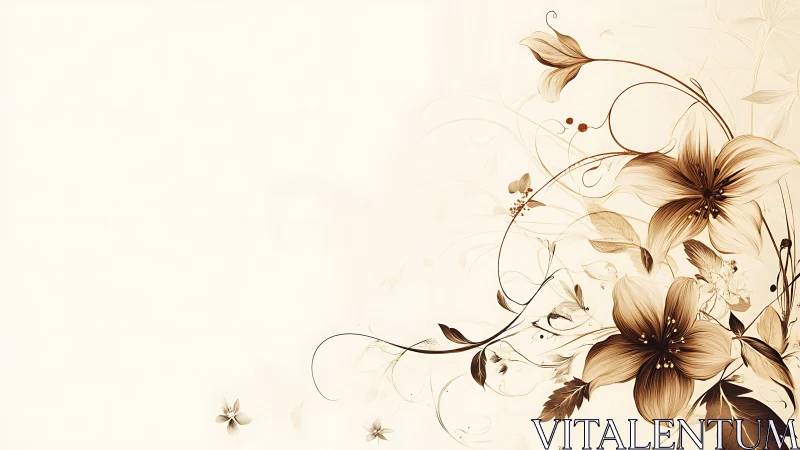 Sepia Floral Design with Elegant Curved Botanical Elements