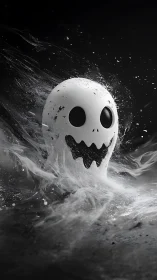 Playful ghostly splash rising from swirling midnight ink.