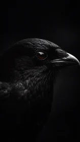 Black bird head in profile against dark background.