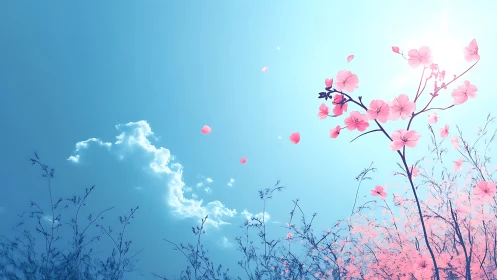 Pink Blossoms Dance Beneath a Serene Blue Sky