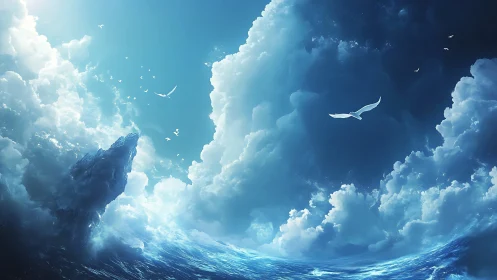 Luminescent ocean updraft with stratocumulus cloud towers