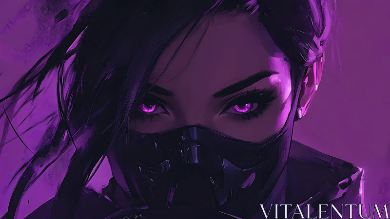 Neon-eyed shadow operative slices through the violet hush
