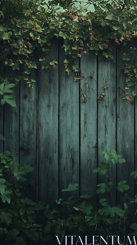 Quiet garden fence wrapped in wandering green vines.