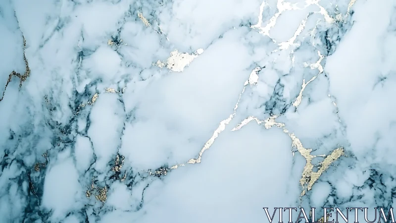 White marble surface with blue veins and gold streaks.