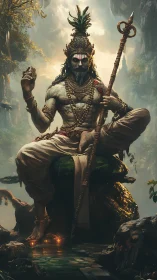 Forest sage thrones between roots and storm-bright heavens