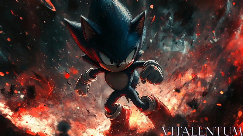 Dynamic blue hedgehog in explosive kinetic motion render.