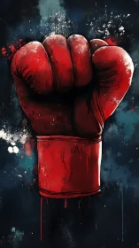 Red boxing glove strikes with raw power and artistic intensity