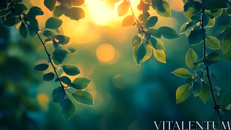 Sunlit Green Leaves With Dreamy Bokeh in Soft Nature Style.
