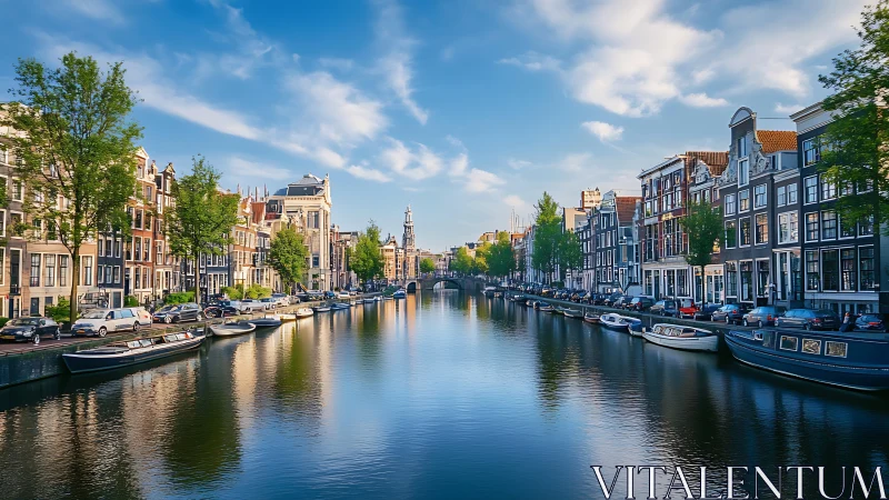 Amsterdam canal architecture rendered with balanced linear perspective