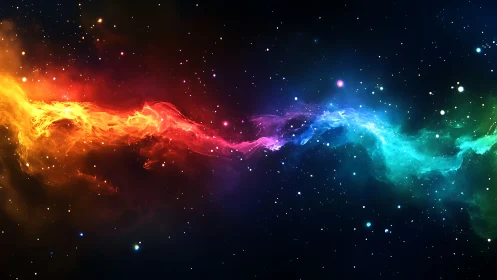 Chromatic nebula stream arcs across deep stellar vacuum