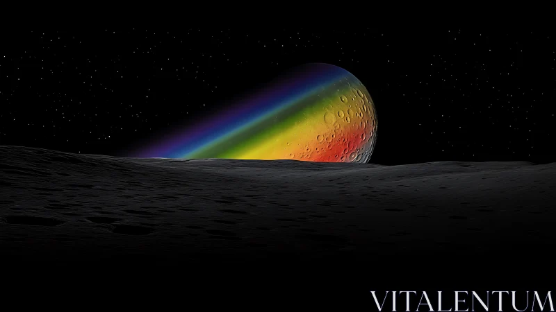 Chromatic lunar terminator slicing void over cratered horizon.
