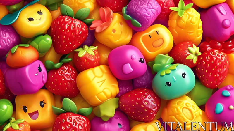 Cute toy fruits pack glow with bold glossy colors.