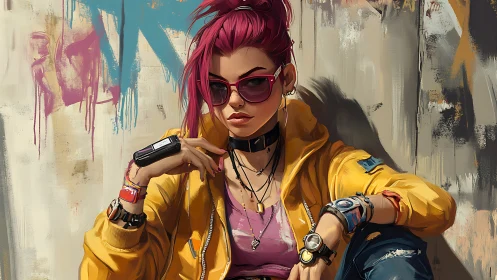 Graffiti daydreamer in neon street armor and reckless calm.