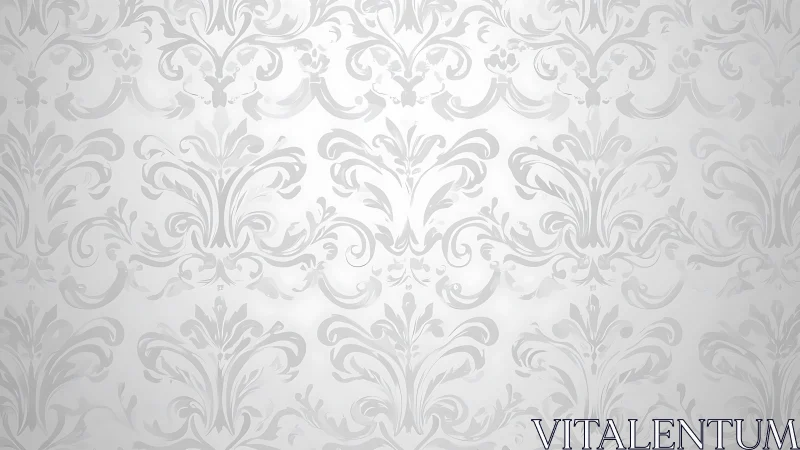 Elegant Silver Damask Floral Pattern on White Background.