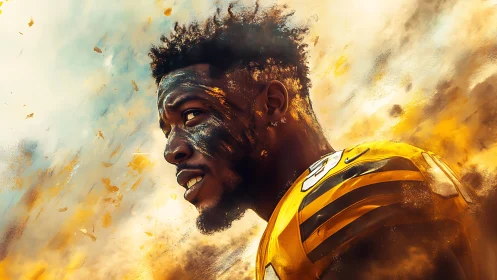 Dynamic football portrait captures fierce game-time focus.