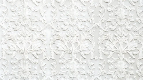 Ornate white floral wall pattern with soft classic charm.