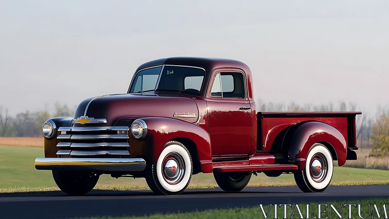 Photorealistic classic pickup in three-quarter road profile shot.