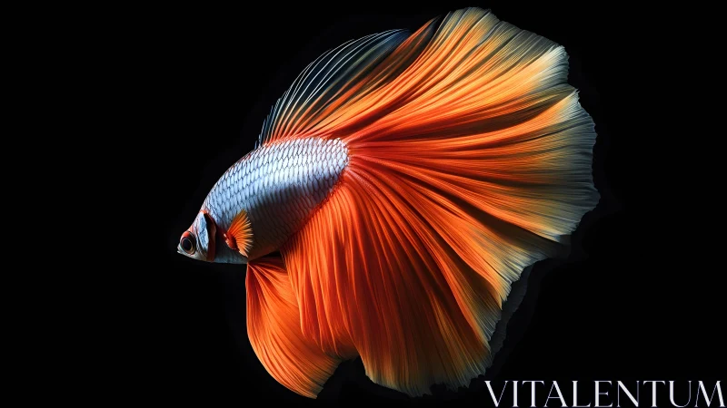 Vibrant Betta Fish with Flowing Fins on Black Background.
