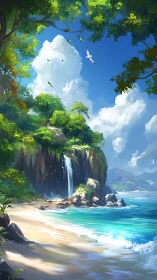 Tropical Paradise: Where Waterfalls Meet the Sea.