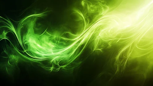 Glowing green energy swirls create a softly luminous dreamscape