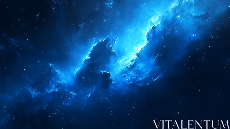 Blue nebula cloud structure against deep star field.