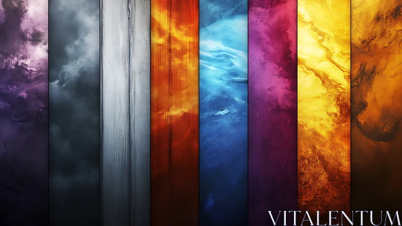 Vertical elemental spectrum panels in abstract digital painting.