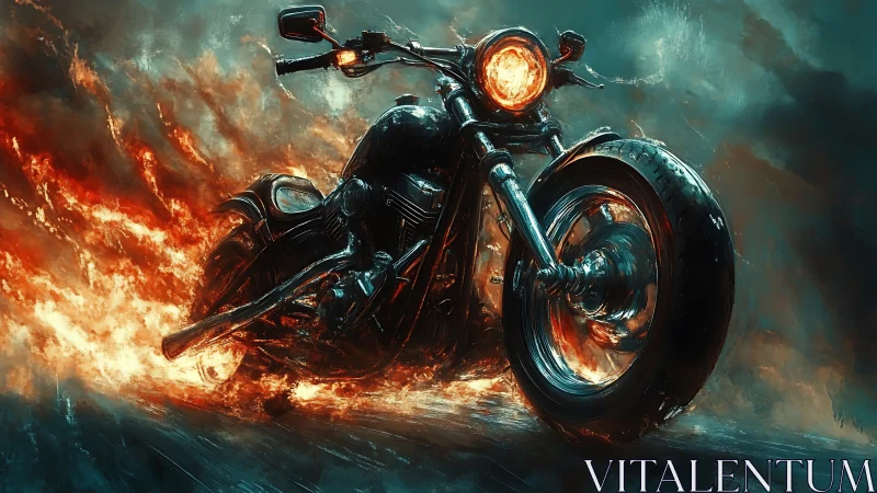 High-contrast infernal motorcycle rendered with dynamic motion blur