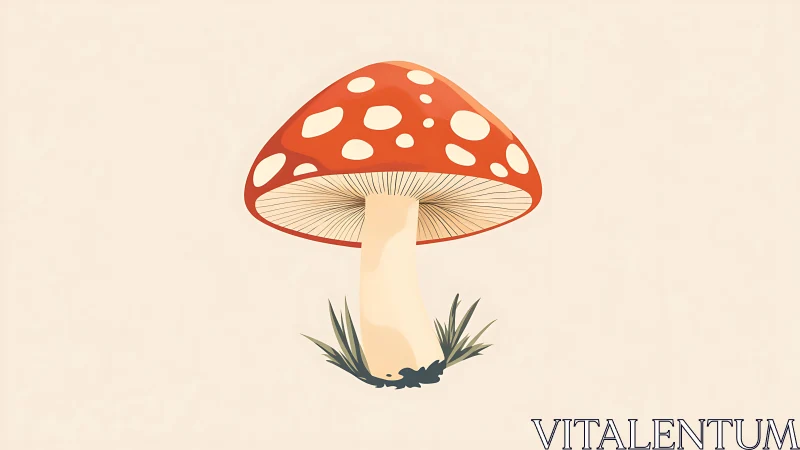 Stylized red toadstool illustration with clean minimal lines.