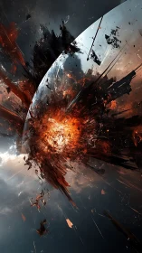 Planetary surface shatters outward in a violent explosion