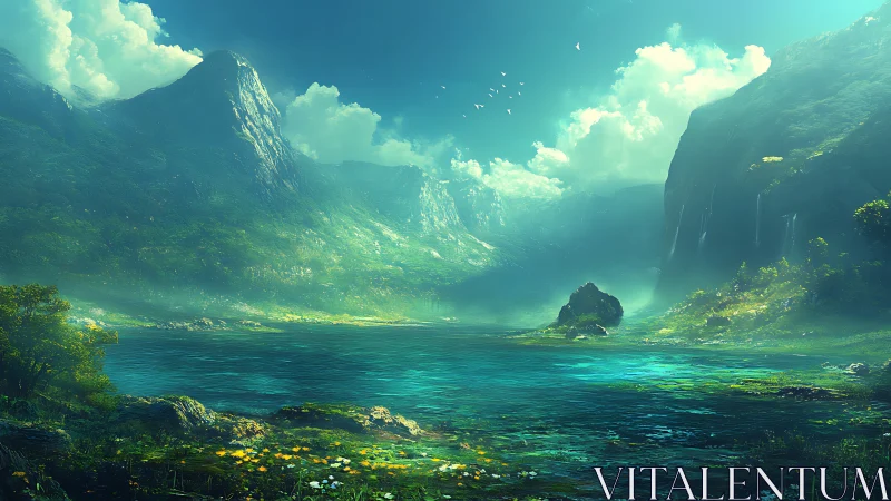 Alpine Valley Watercourse: Photorealistic Digital Ecosystem Rendering.