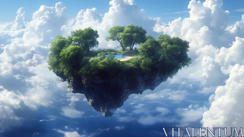 Floating Island Sanctuary Suspended Above Cumulus Cloud Formation